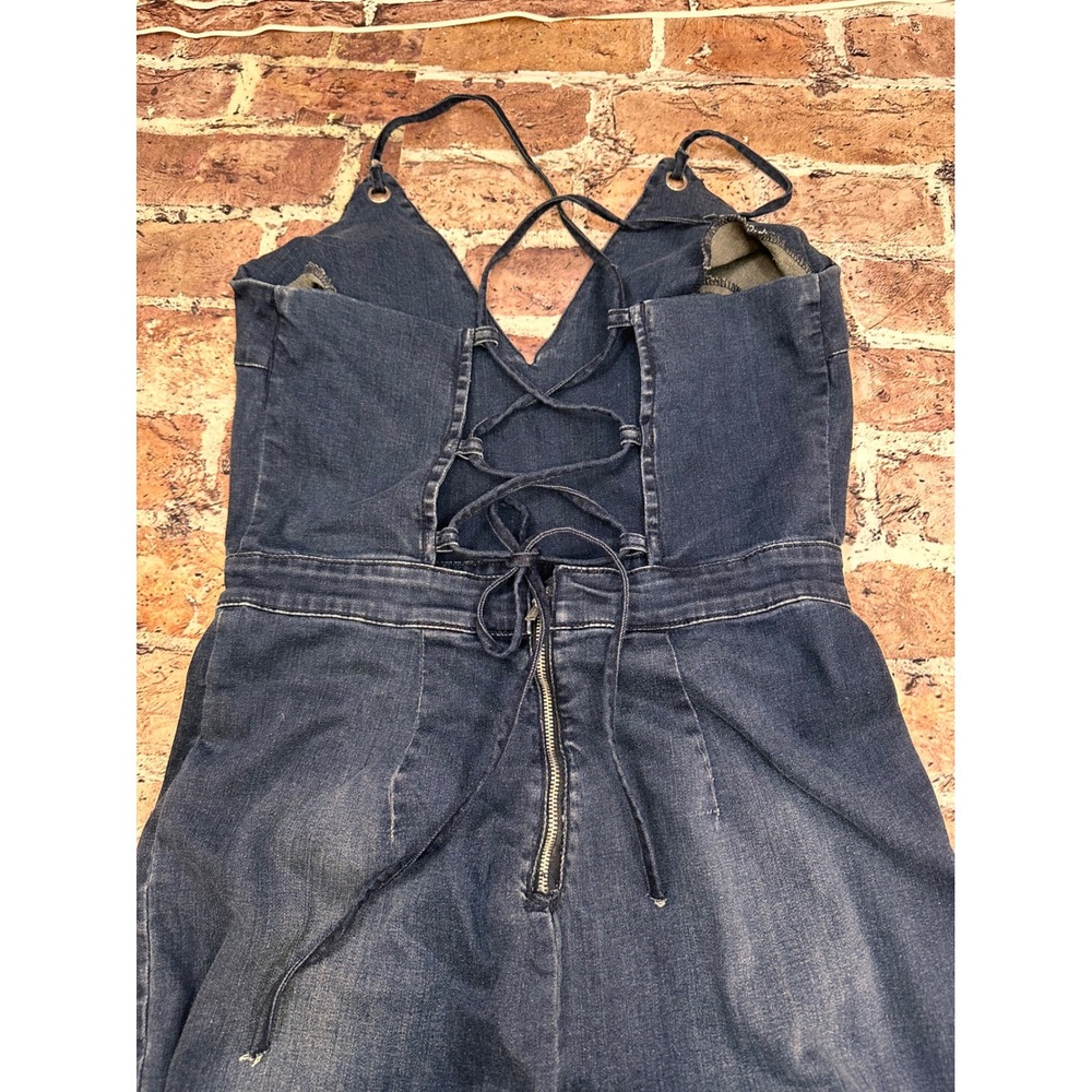 bebe Dark Blue Denim V-Neck Jumpsuit - Picture 10 of 16